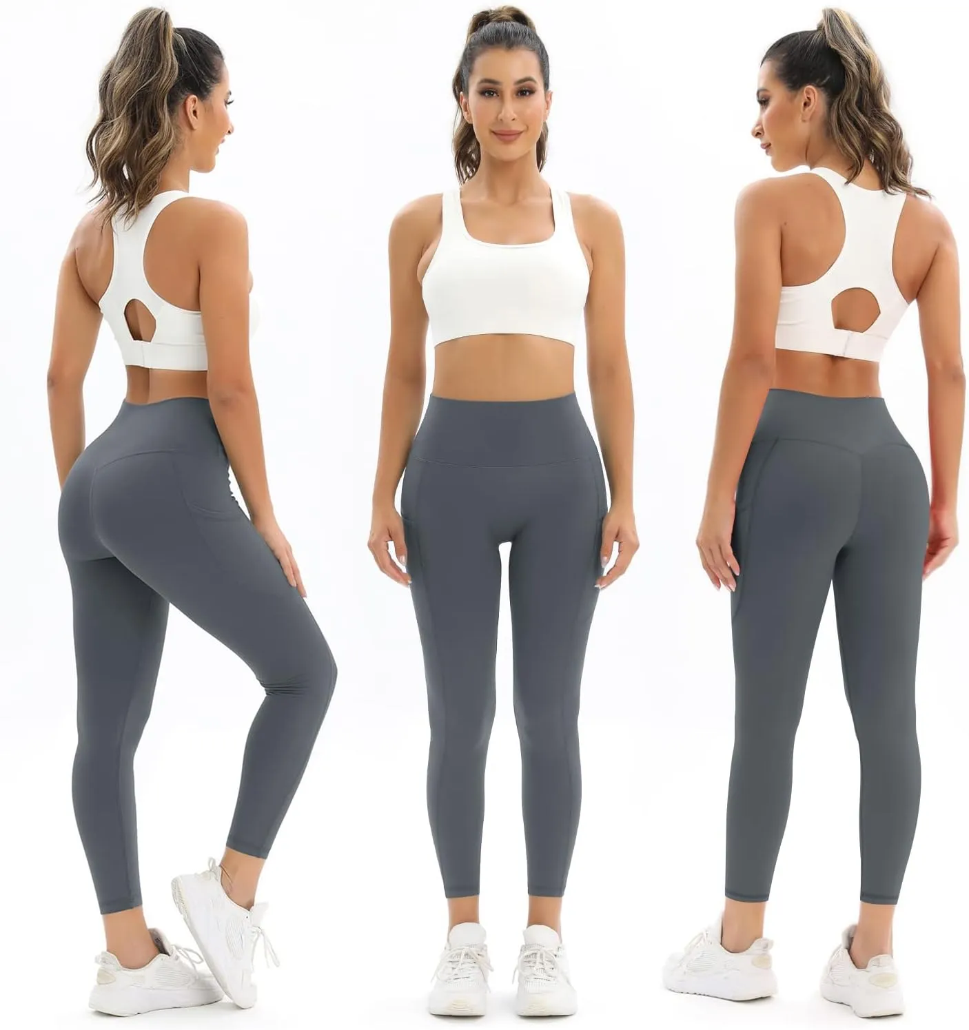 2 Pack Leggings for Women Tummy Control Workout Running Leggings with Pockets High Waisted Yoga Pants