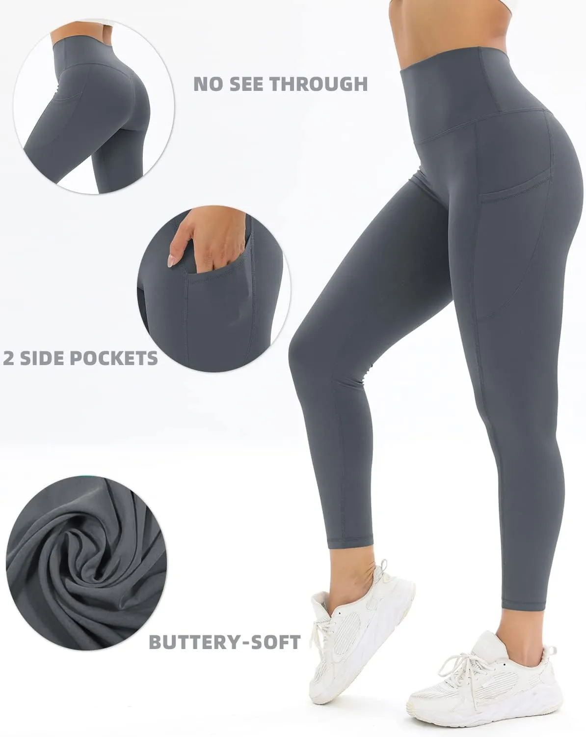 2 Pack Leggings for Women Tummy Control Workout Running Leggings with Pockets High Waisted Yoga Pants