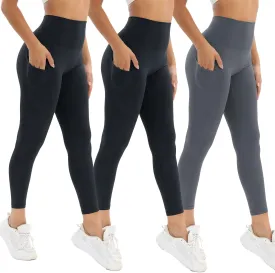 2 Pack Leggings for Women Tummy Control Workout Running Leggings with Pockets High Waisted Yoga Pants