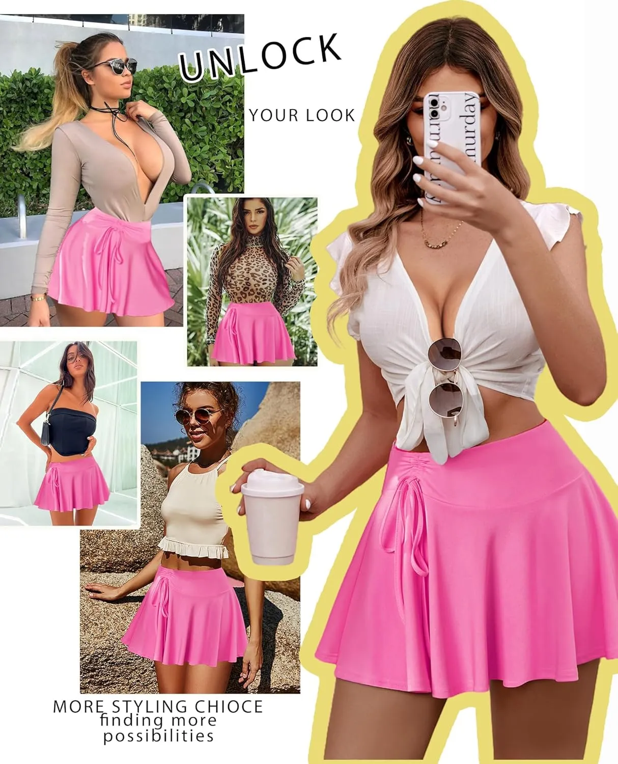 Avidlove Mini Skirt for Women Pleated Drawstring High Waist Skater Skirt Sexy Lingerie Skirts S-XXL