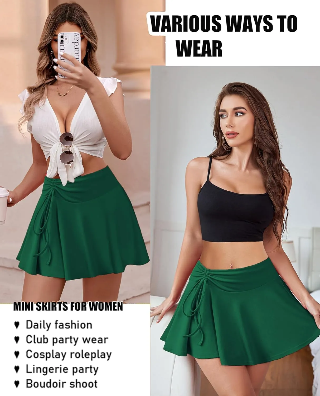 Avidlove Mini Skirt for Women Pleated Drawstring High Waist Skater Skirt Sexy Lingerie Skirts S-XXL