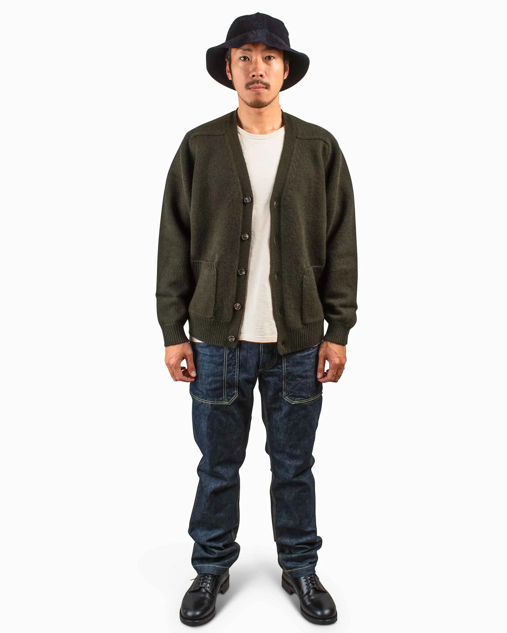 Luxurious Heavyweight Olive Cashmere V-Neck Cardigan by Batoner