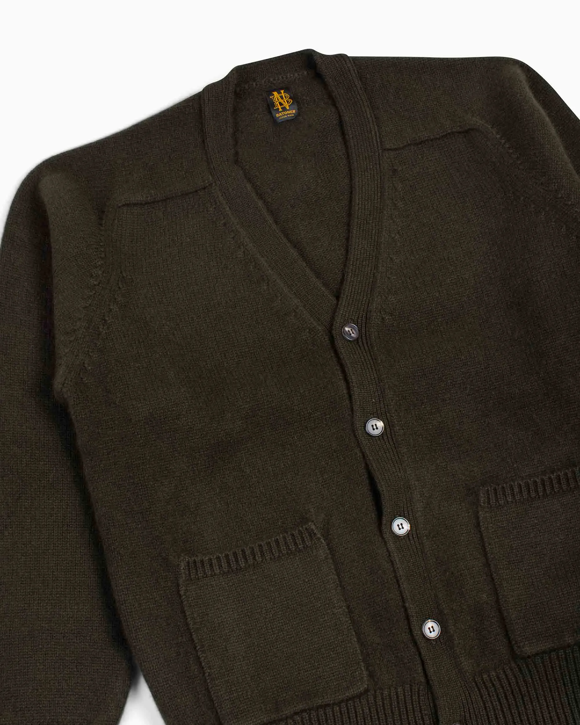 Luxurious Heavyweight Olive Cashmere V-Neck Cardigan by Batoner