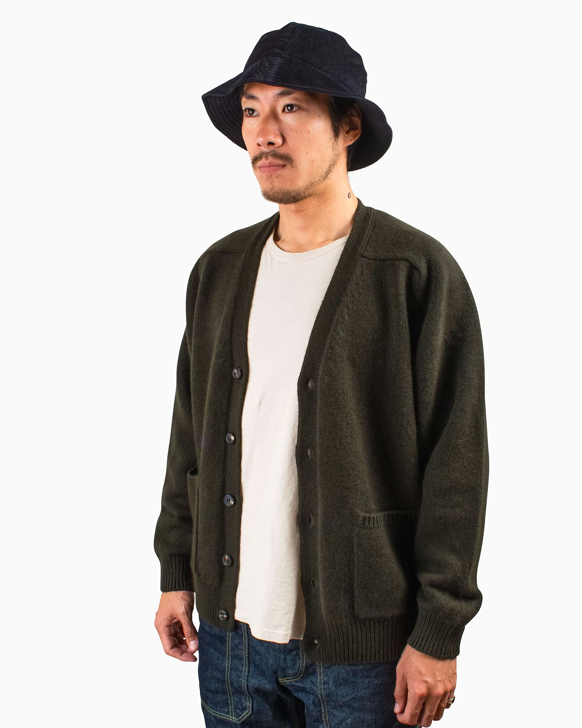 Luxurious Heavyweight Olive Cashmere V-Neck Cardigan by Batoner