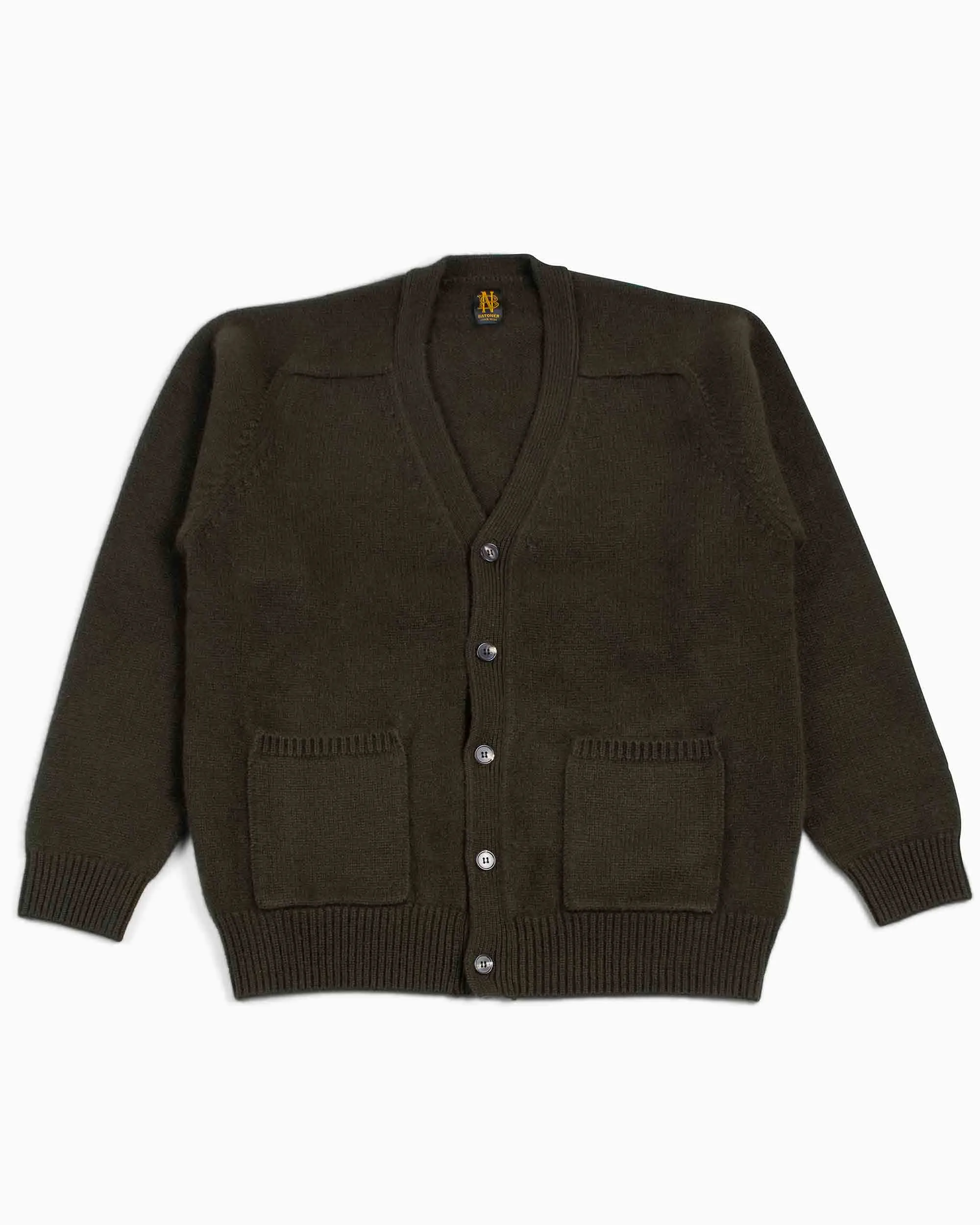 Luxurious Heavyweight Olive Cashmere V-Neck Cardigan by Batoner