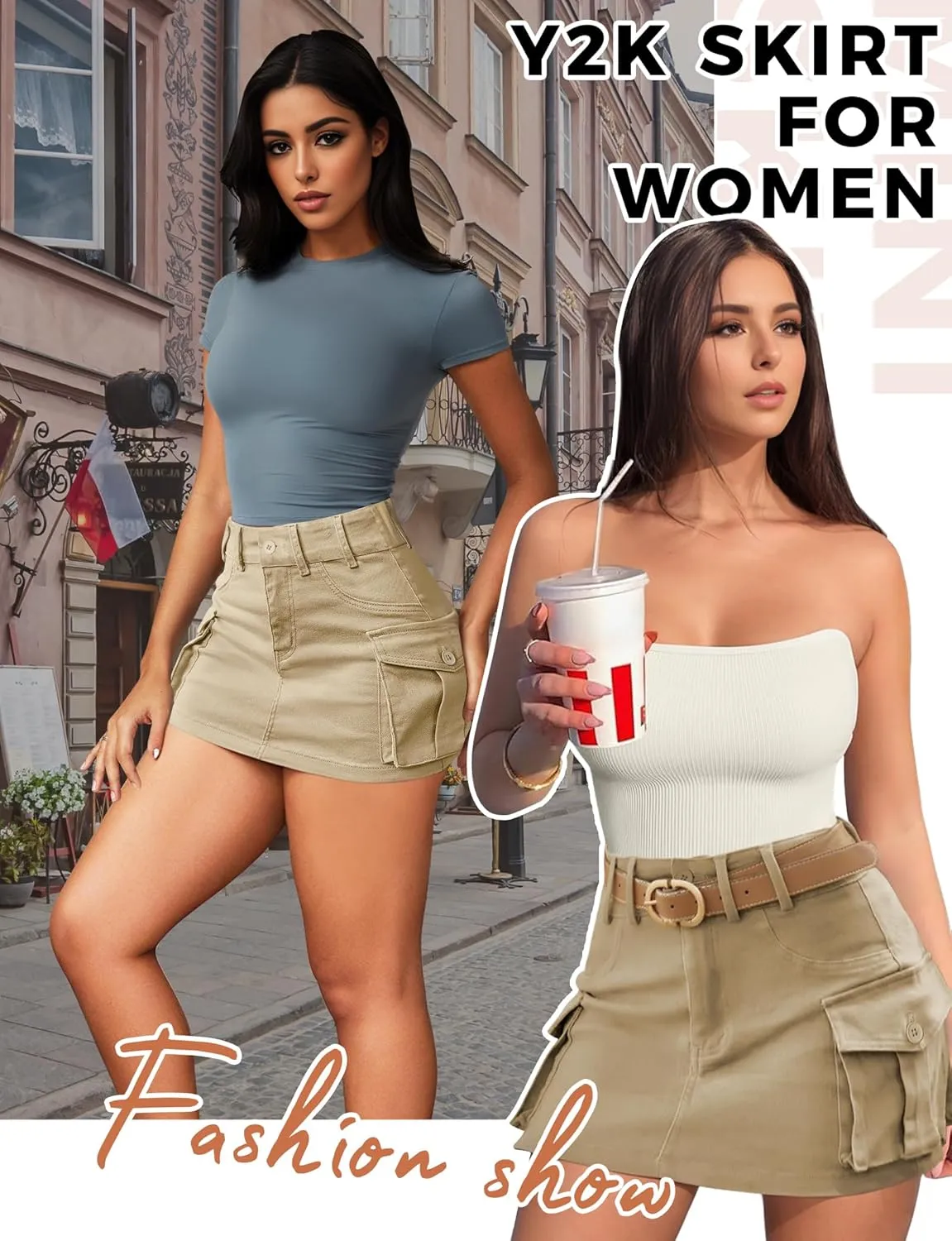 Buauty Women Denim Cargo Skirt Y2K, Mini Low Waist Jean Skirts Bodycon Flap Pockets 2025 Trendy Short