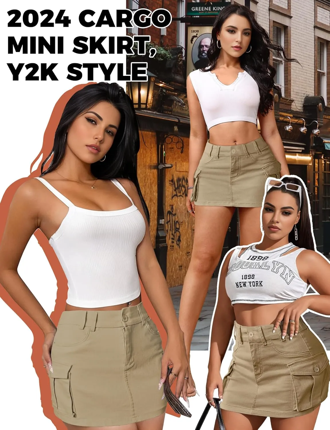 Buauty Women Denim Cargo Skirt Y2K, Mini Low Waist Jean Skirts Bodycon Flap Pockets 2025 Trendy Short