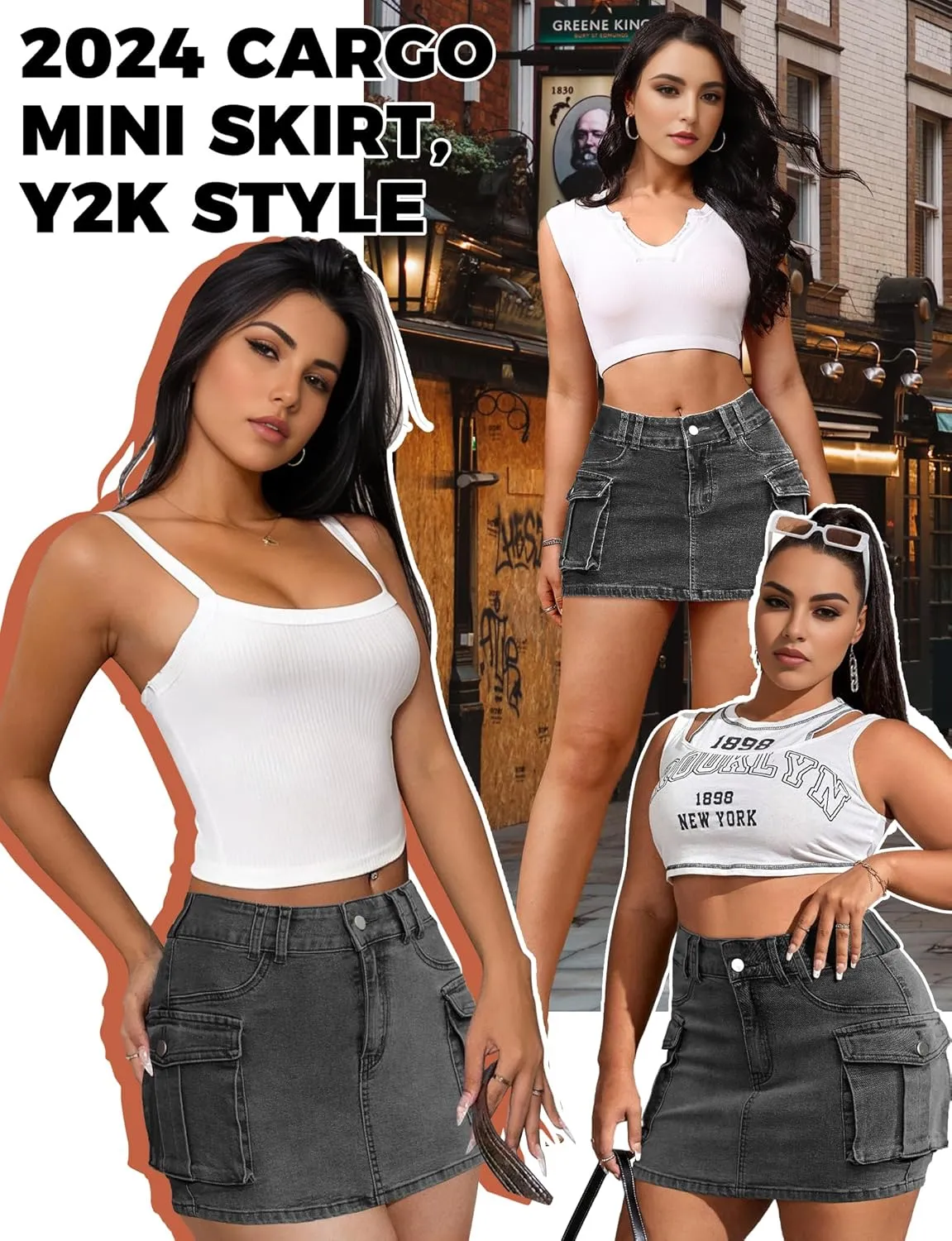 Buauty Women Denim Cargo Skirt Y2K, Mini Low Waist Jean Skirts Bodycon Flap Pockets 2025 Trendy Short