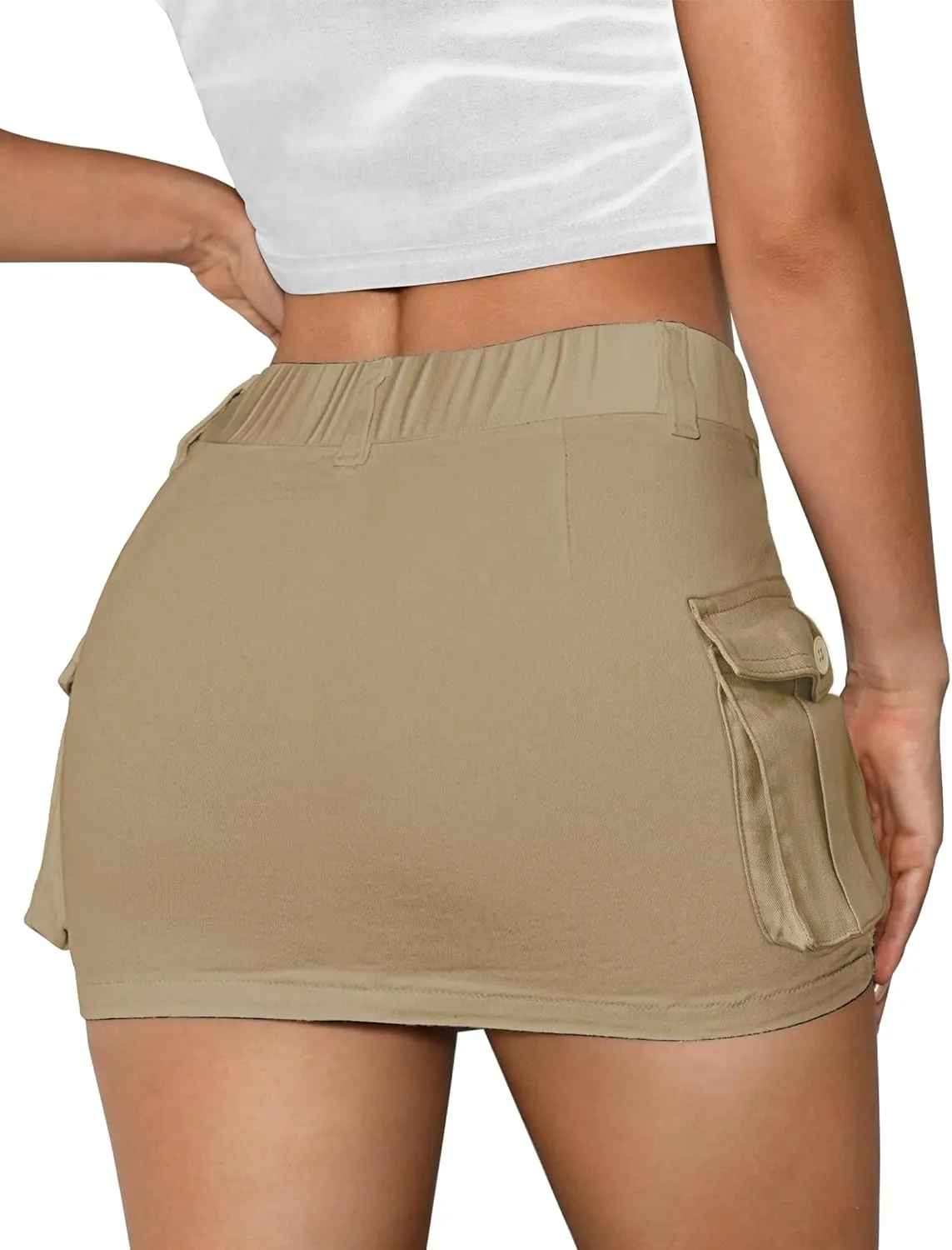 Buauty Women Denim Cargo Skirt Y2K, Mini Low Waist Jean Skirts Bodycon Flap Pockets 2025 Trendy Short