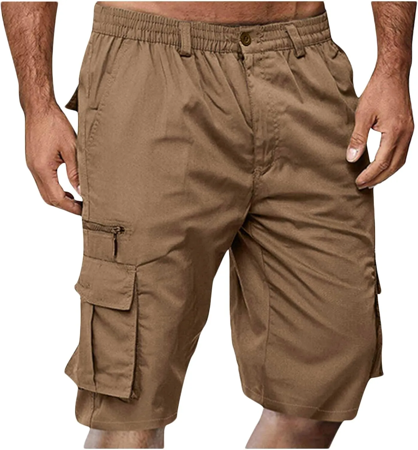 Cargo Shorts for Men Casual Summer Hiking Pants Elastic Waist Big and Tall Knee Length Multi-Pockets Bermuda Shorts