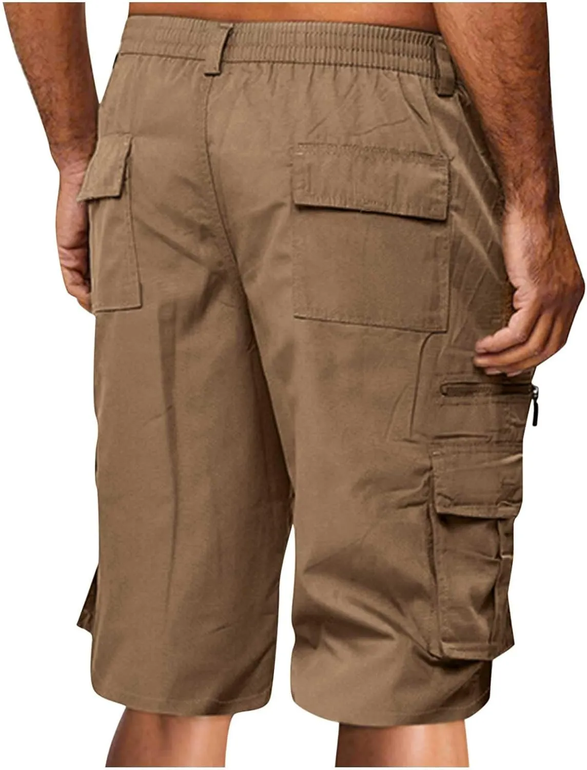 Cargo Shorts for Men Casual Summer Hiking Pants Elastic Waist Big and Tall Knee Length Multi-Pockets Bermuda Shorts