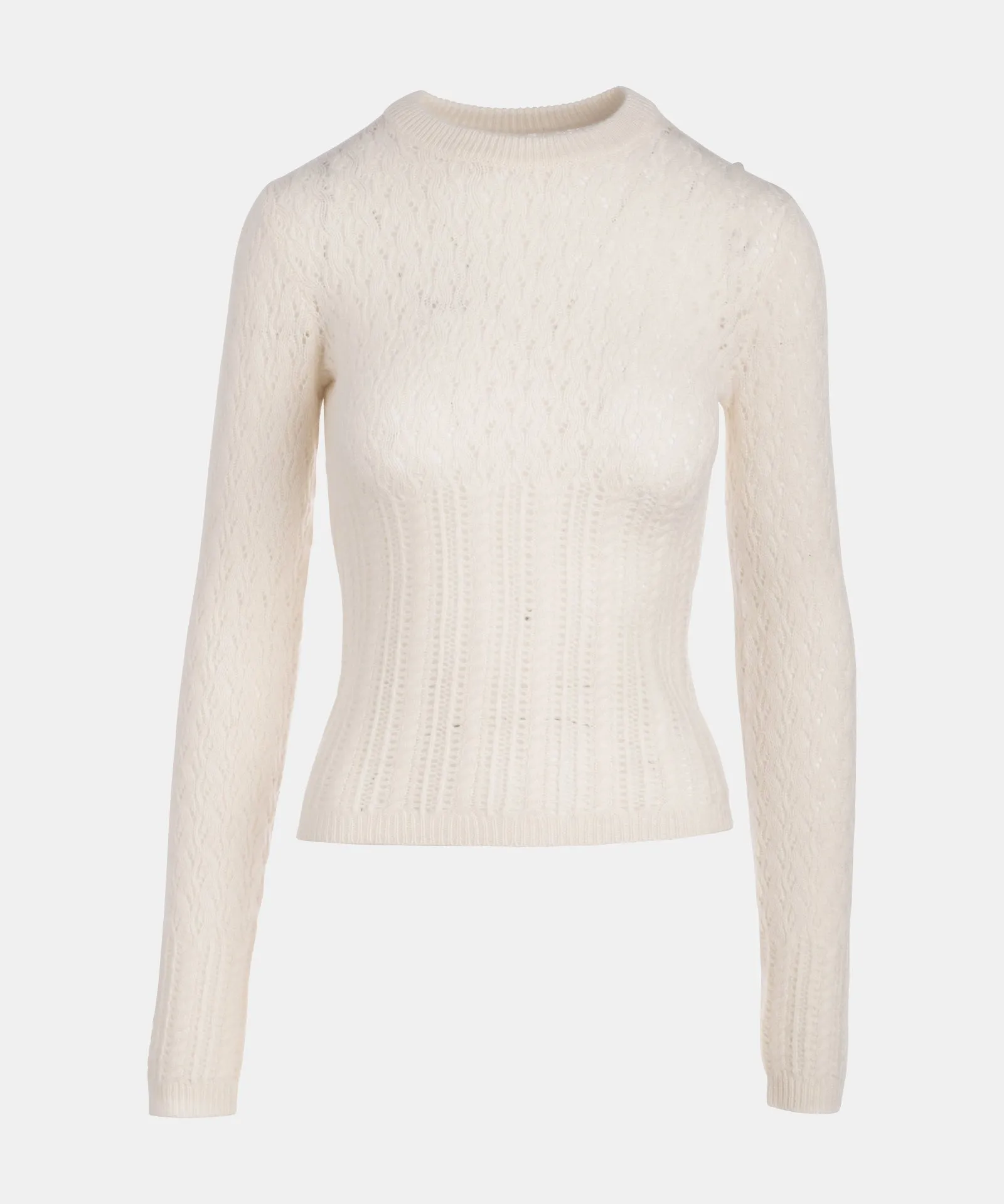 Cashmino Blend Fitted Pointelle Crew Neck Sweater
