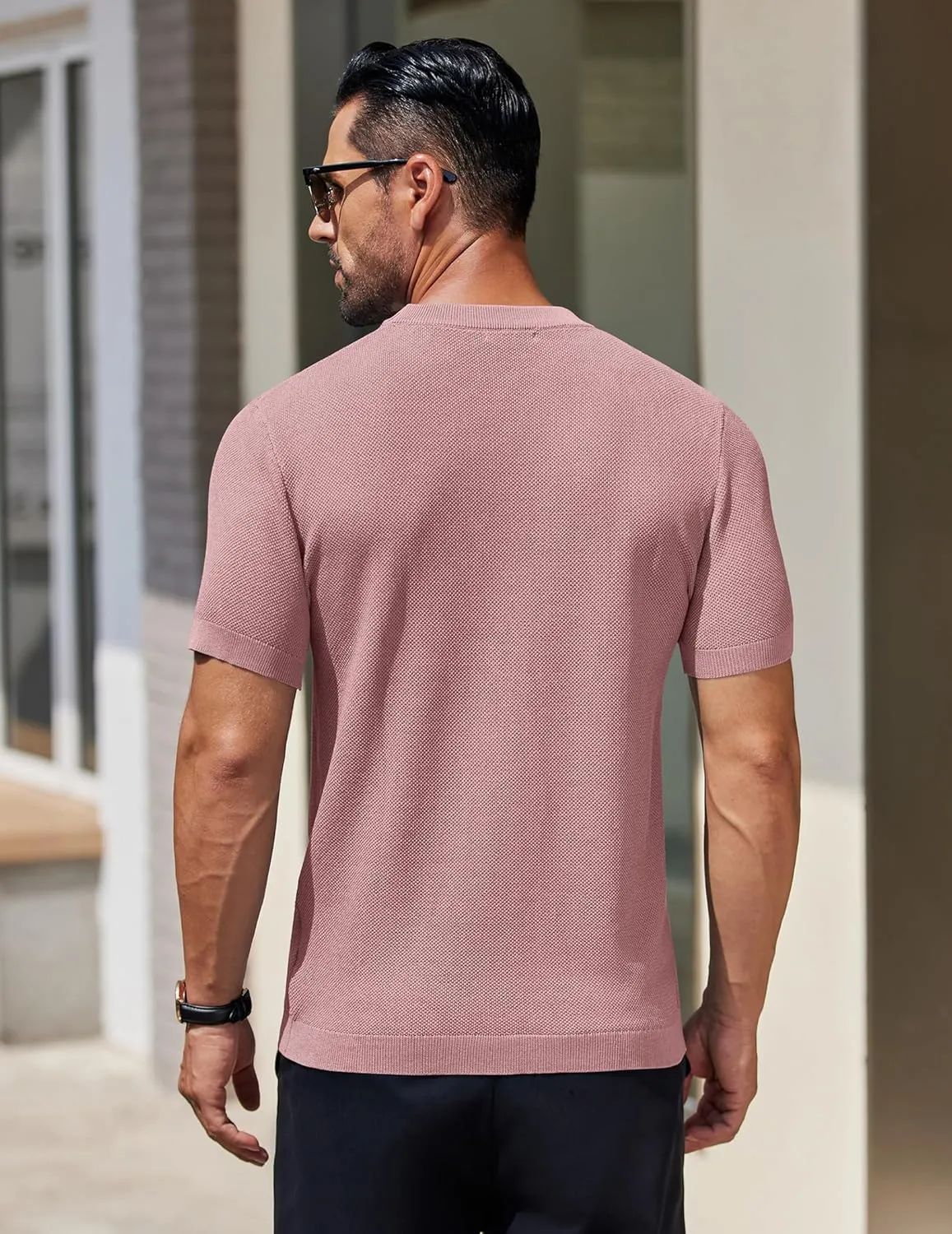 COOFANDY Men's Knit T-Shirts Short Sleeve Crewneck Shirt Casual Textured Pullover Tees