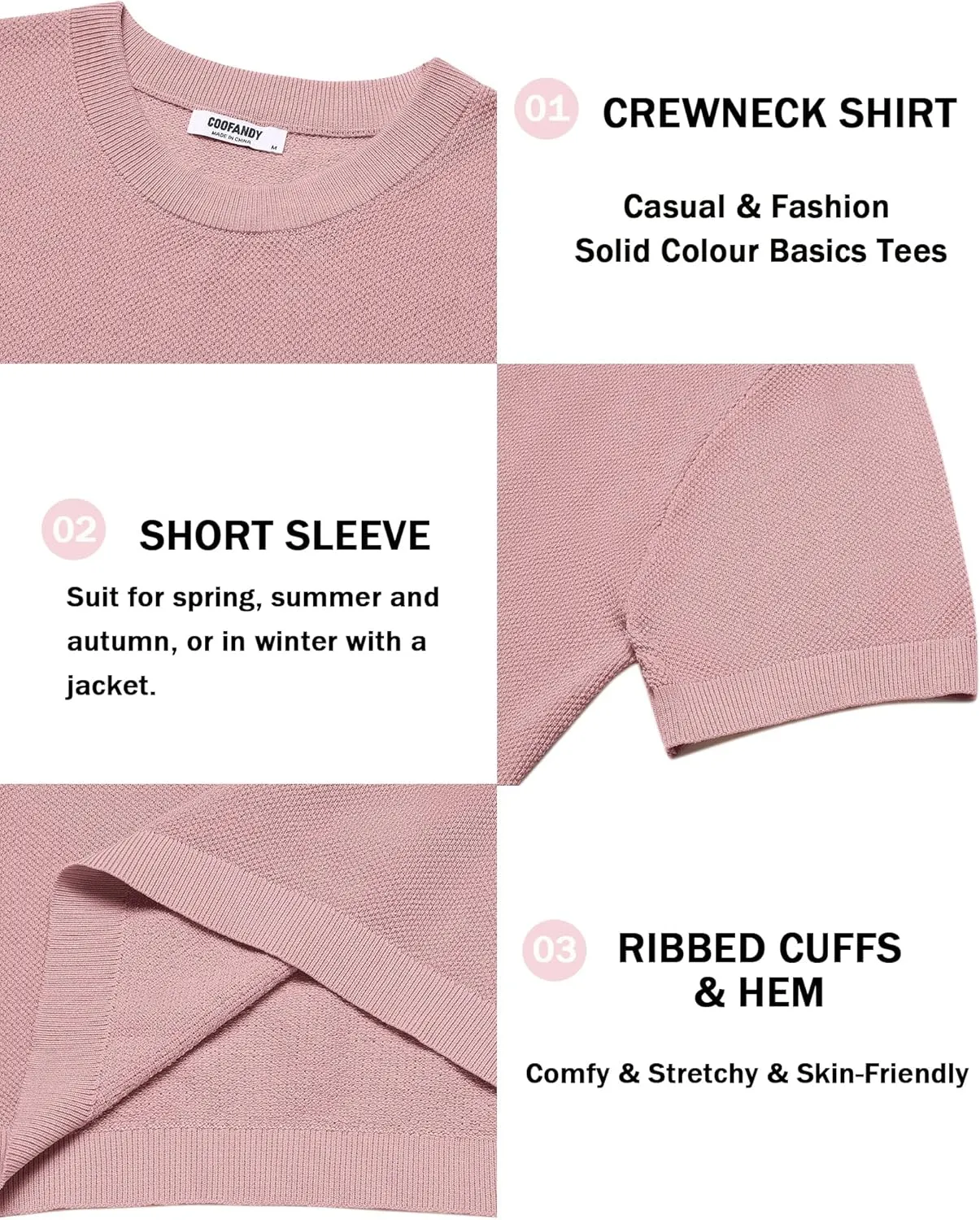 COOFANDY Men's Knit T-Shirts Short Sleeve Crewneck Shirt Casual Textured Pullover Tees