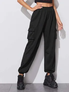 Elastic Waist Flap Pocket Cargo Pants