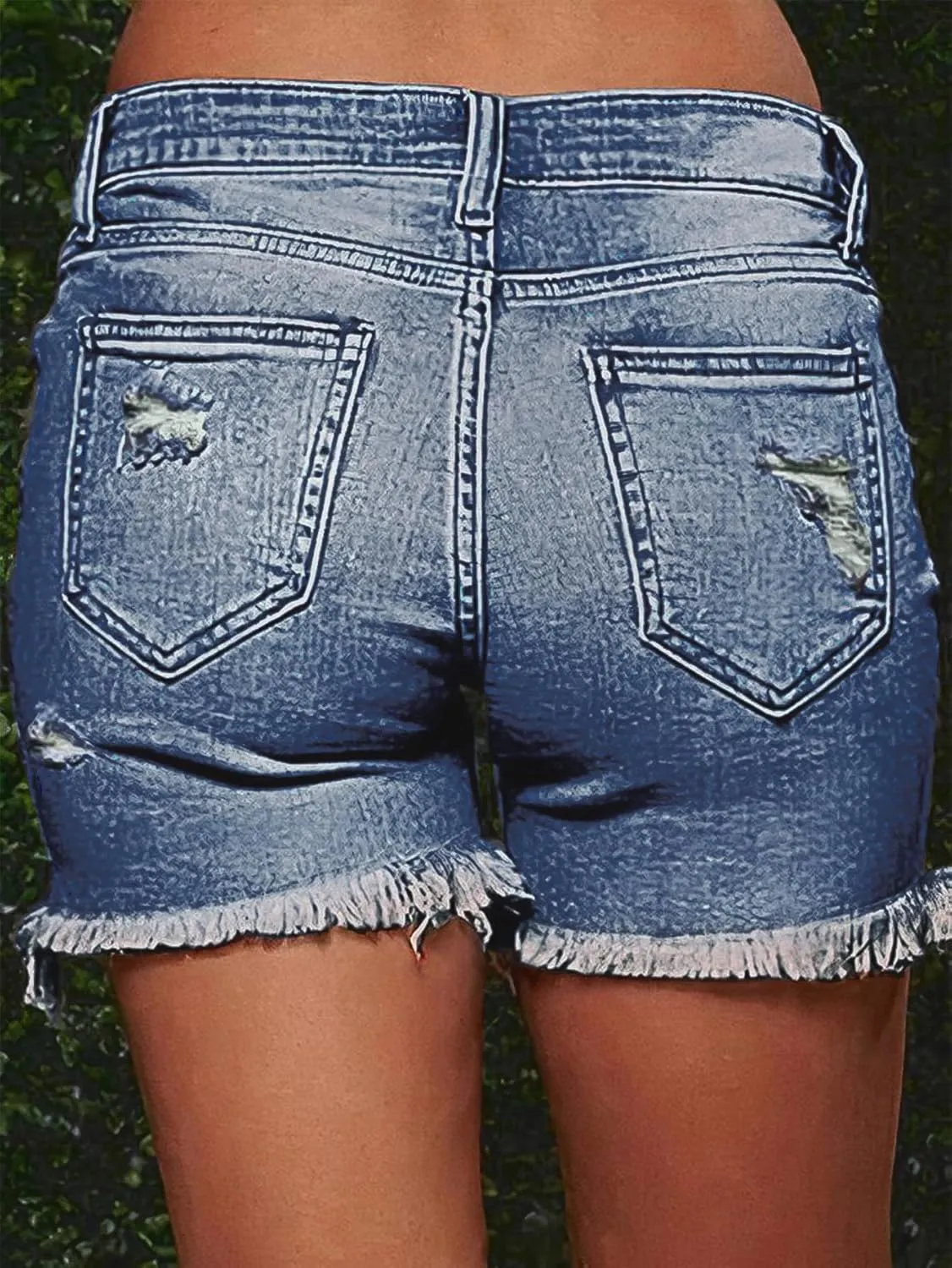 Flamingals Ripped Stretchy Jean Shorts for Women Raw Hem Mid Waist Casual Trendy Denim Shorts