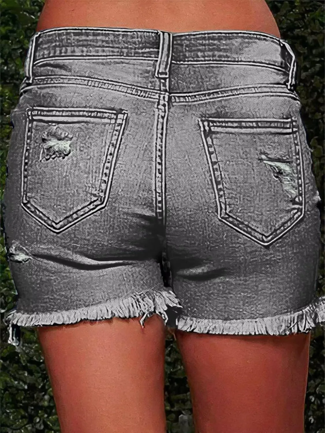 Flamingals Ripped Stretchy Jean Shorts for Women Raw Hem Mid Waist Casual Trendy Denim Shorts