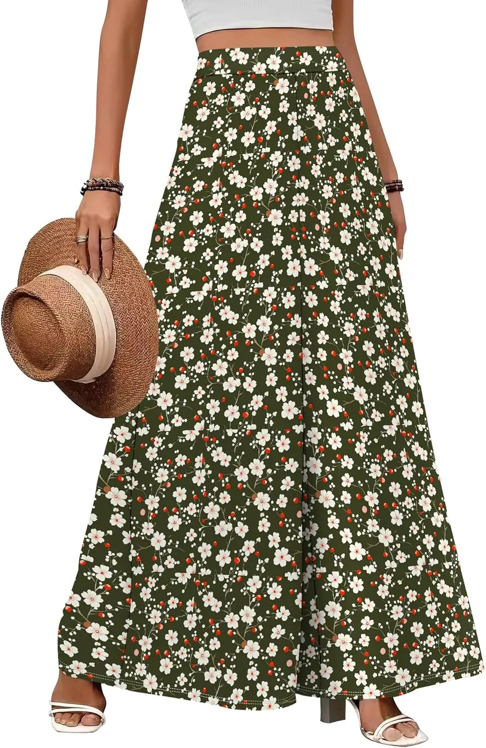 Floral Pants for Women Chinese Style Palazzo Pants High Waist Wide Leg Trousers Causal Summer Holiday Trousers