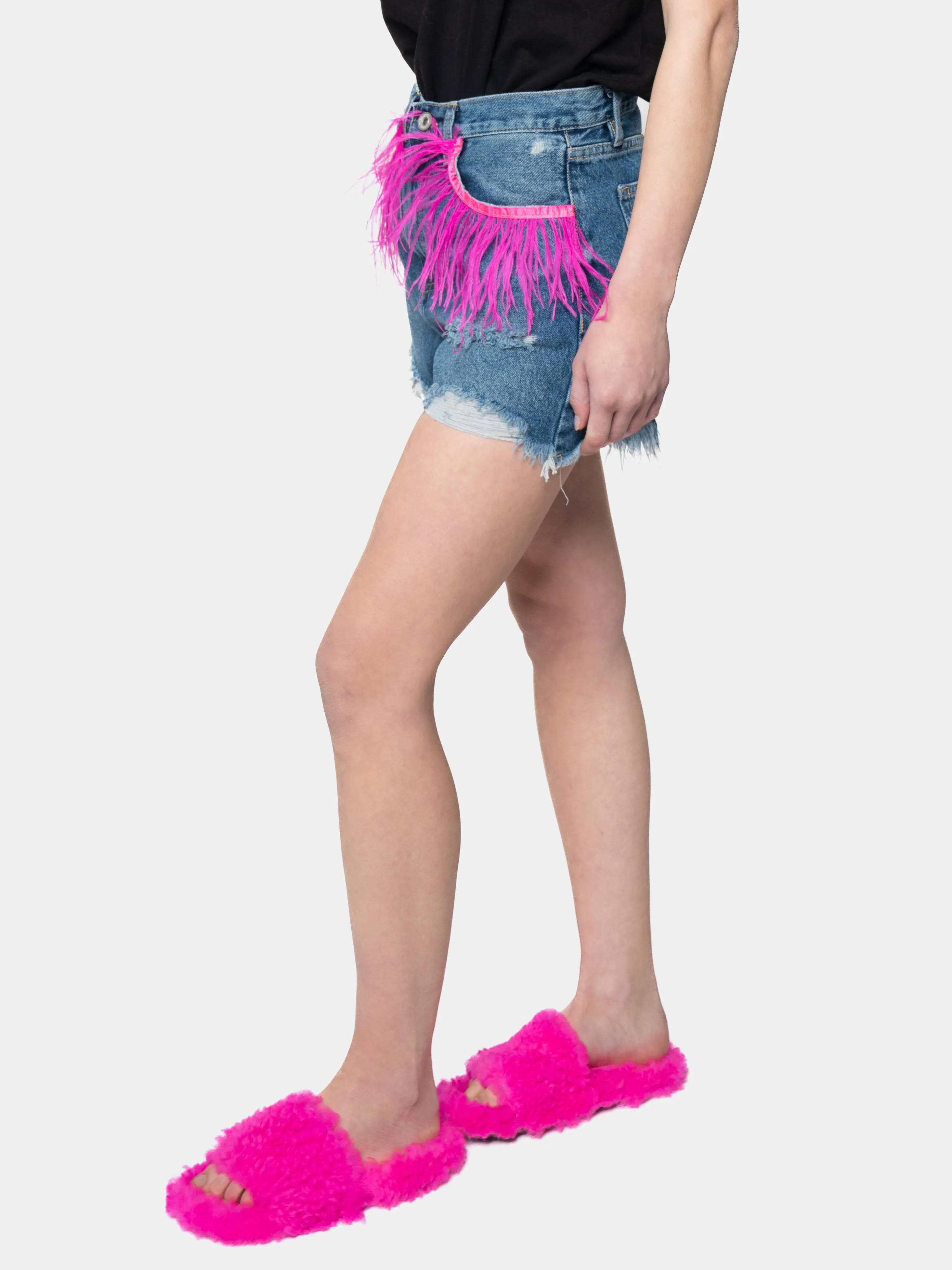 FORMENTERA - Fuchsia Marabou Feather Shorts