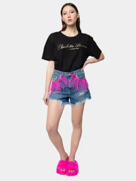 FORMENTERA - Fuchsia Marabou Feather Shorts
