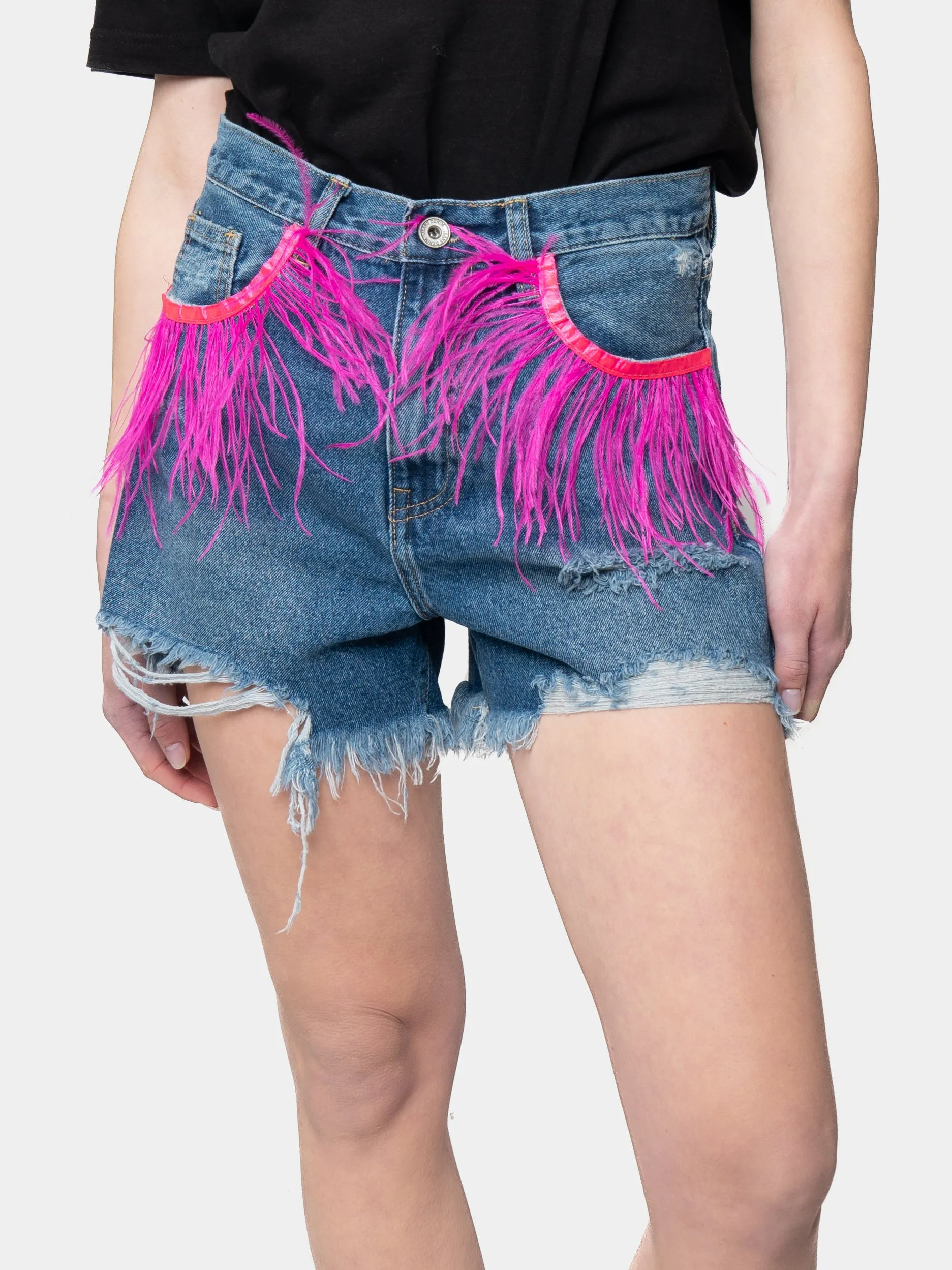 FORMENTERA - Fuchsia Marabou Feather Shorts