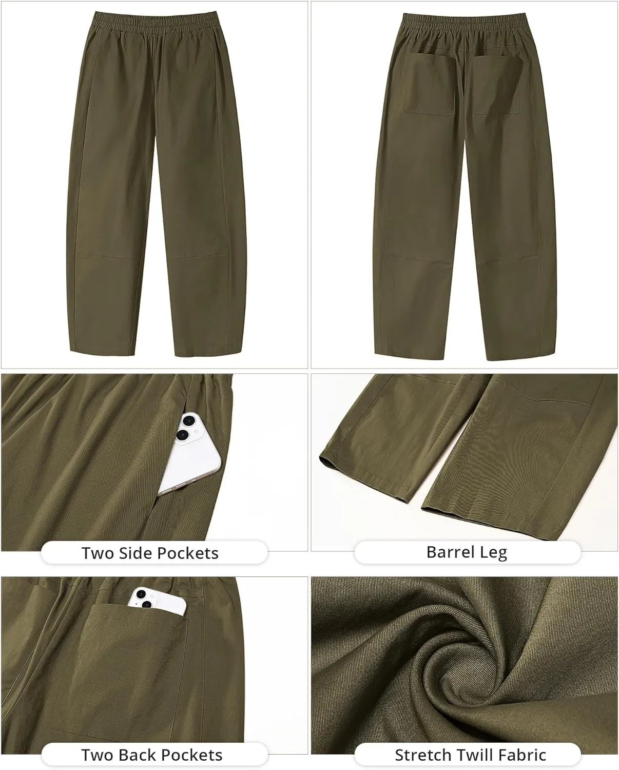 GRAPENT Wide Leg Pants Woman High Waisted Trendy Cropped Barrel Pull On Baggy Elastic Waist Loose Fit Pants with Pockets