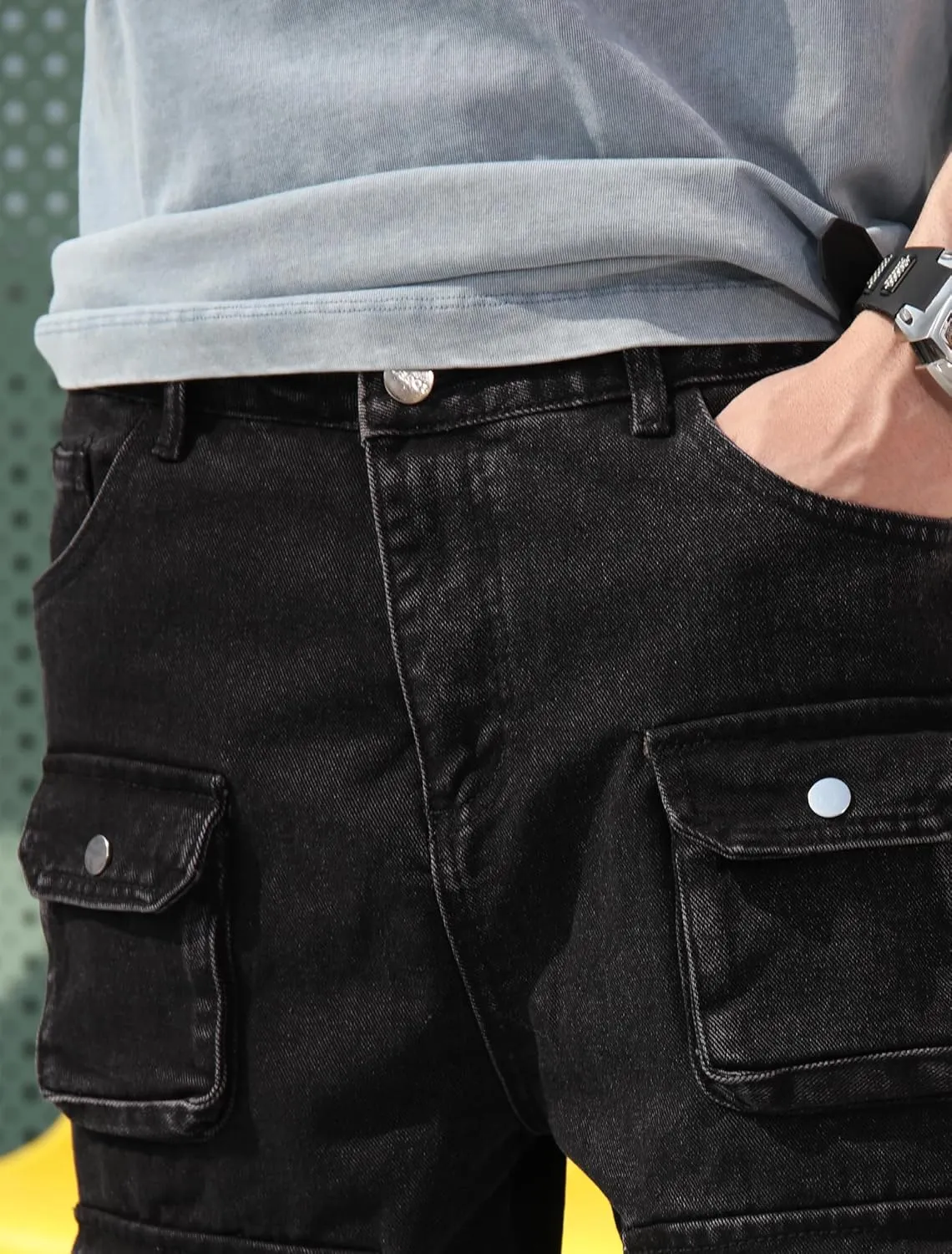 Mens Baggy Cargo Jeans Wide Leg Streetwear Jeans Loose Fit Hip Hop Denim Pants