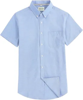 Men's Cotton Oxford Shirt Short Sleeve Button Down Business Casual with Chest Pocket for Gifts