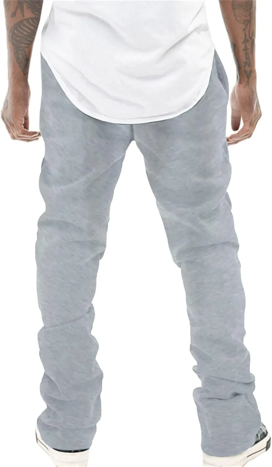 Mens Linen Stacked Flared Sweatpants Loose Fit Casual Hip Hop Wide Leg Peasant Pant Outdoor Athletic Bell Bottom Pant