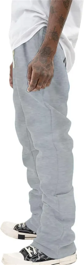 Mens Linen Stacked Flared Sweatpants Loose Fit Casual Hip Hop Wide Leg Peasant Pant Outdoor Athletic Bell Bottom Pant