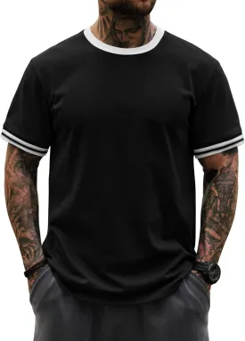 Mens Ringer Tshirt Casual Heavyweight Summer Crewneck Short Sleeve Shirts (S-XXL)