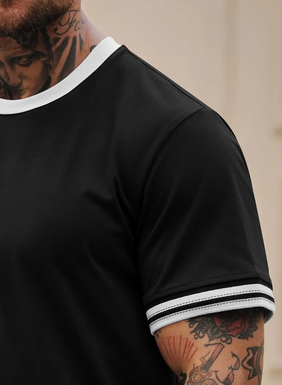 Mens Ringer Tshirt Casual Heavyweight Summer Crewneck Short Sleeve Shirts (S-XXL)