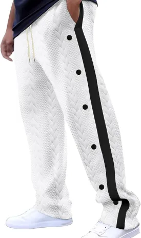 Men's Tearaway Basketball Pants Casual Active Workout Trousers High Split Snap Button Jogger Sweatpants with Pockets