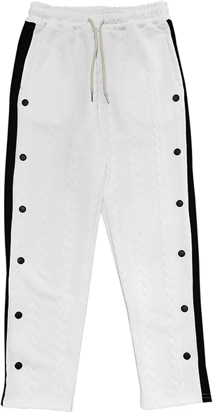 Men's Tearaway Basketball Pants Casual Active Workout Trousers High Split Snap Button Jogger Sweatpants with Pockets