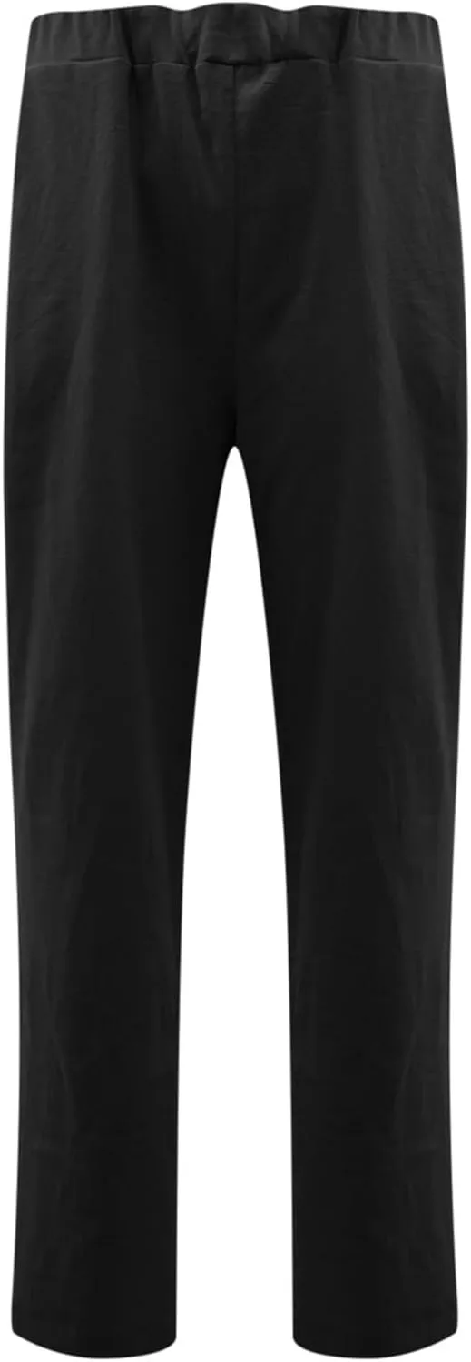 Pants for Women Trendy 2024 Casual Summer Elastic Waist Cotton Linen Pants Straight Leg Crop Trousers