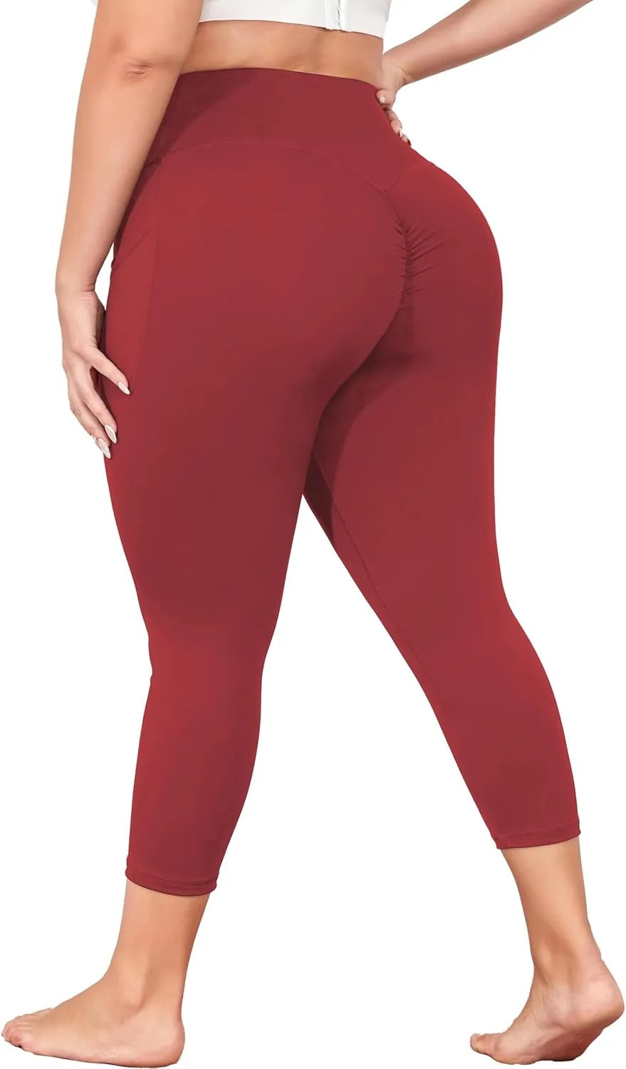 Plus Size Capri Leggings for Women with Pockets, Butt Lifting Yoga Pants Tummy Control, L-5XL Workout Leggings