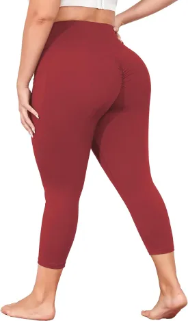 Plus Size Capri Leggings for Women with Pockets, Butt Lifting Yoga Pants Tummy Control, L-5XL Workout Leggings