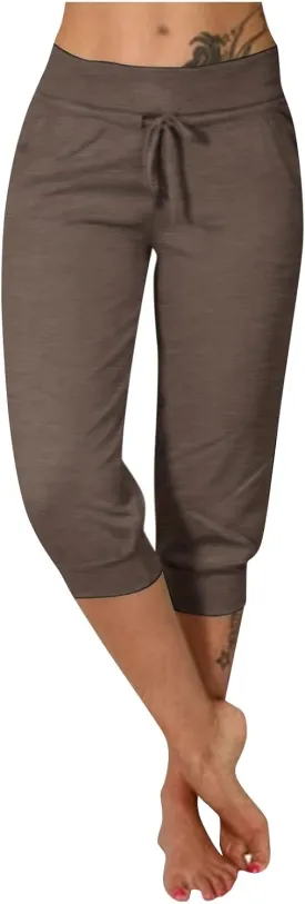 Plus Size Capris for Women Drawstring High Waisted Athletic Capri Joggers Cinch Bottom Yoga Sweatpants with Pockets