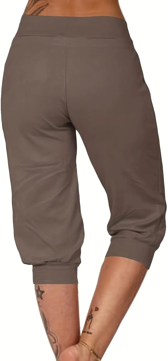 Plus Size Capris for Women Drawstring High Waisted Athletic Capri Joggers Cinch Bottom Yoga Sweatpants with Pockets