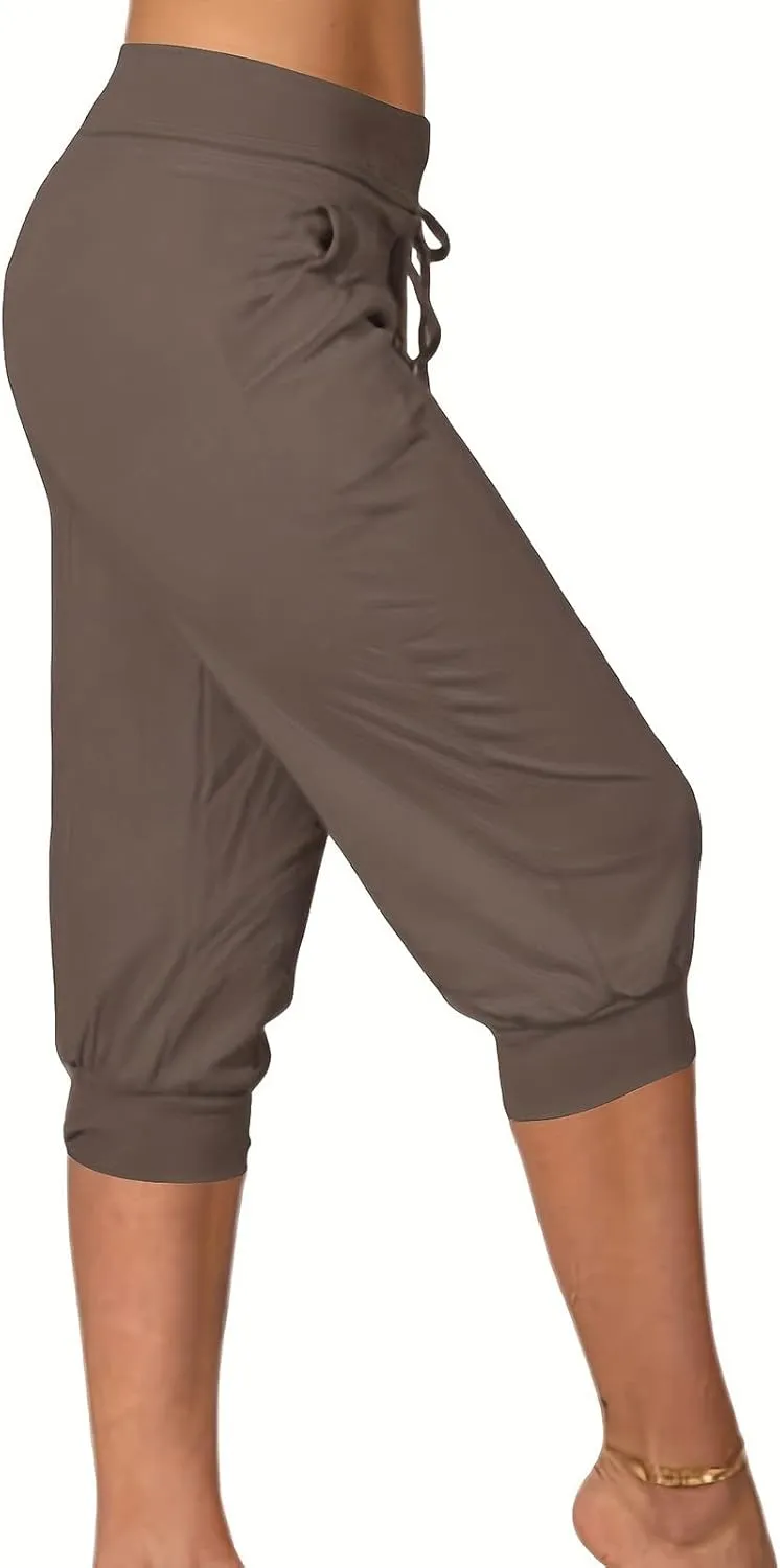 Plus Size Capris for Women Drawstring High Waisted Athletic Capri Joggers Cinch Bottom Yoga Sweatpants with Pockets