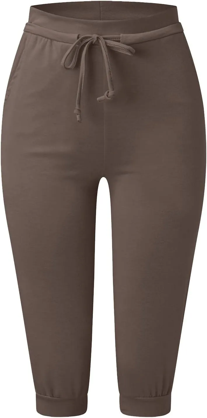 Plus Size Capris for Women Drawstring High Waisted Athletic Capri Joggers Cinch Bottom Yoga Sweatpants with Pockets