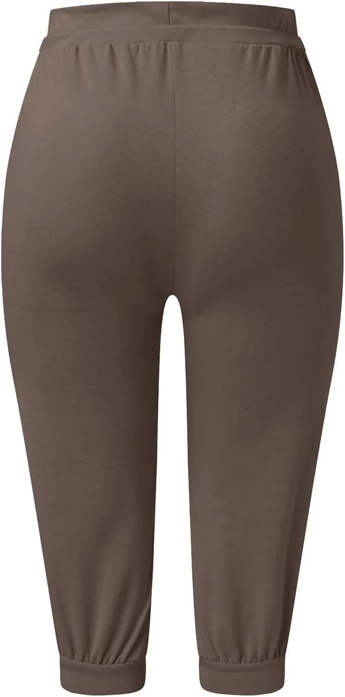 Plus Size Capris for Women Drawstring High Waisted Athletic Capri Joggers Cinch Bottom Yoga Sweatpants with Pockets