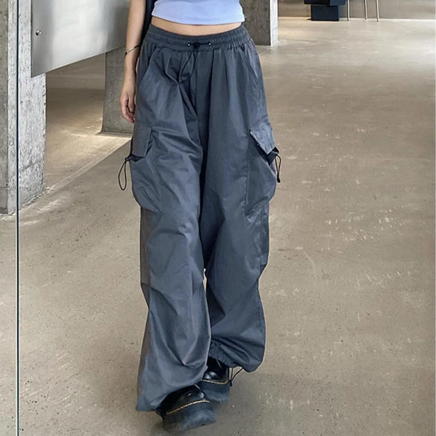 Plus Size Cargo Pants Women Lightweight High Waisted Parachute Pants Trendy Y2K Cargo Sweatpants Joggers