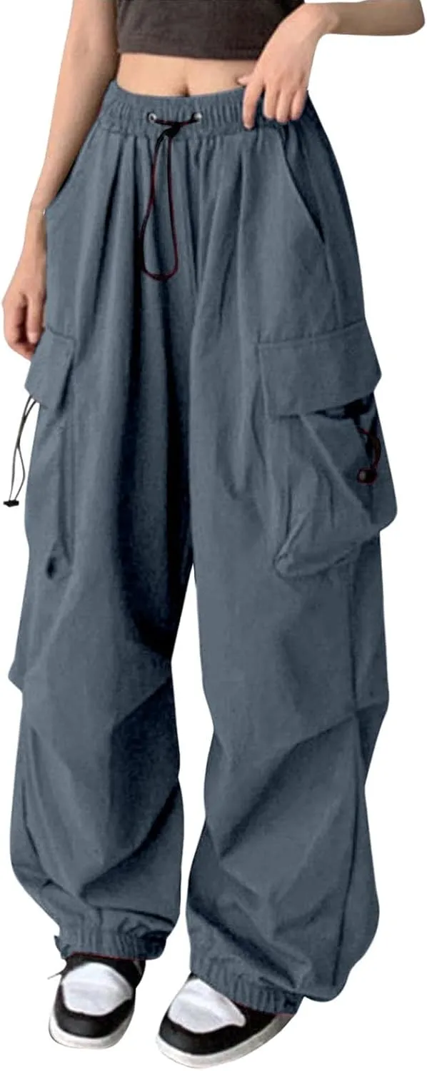 Plus Size Cargo Pants Women Lightweight High Waisted Parachute Pants Trendy Y2K Cargo Sweatpants Joggers