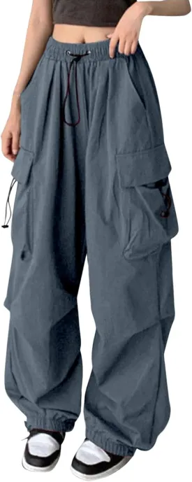 Plus Size Cargo Pants Women Lightweight High Waisted Parachute Pants Trendy Y2K Cargo Sweatpants Joggers