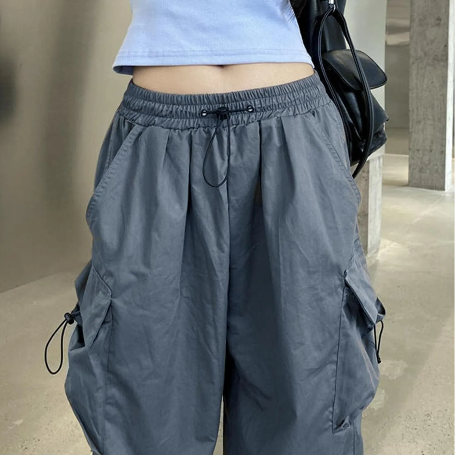 Plus Size Cargo Pants Women Lightweight High Waisted Parachute Pants Trendy Y2K Cargo Sweatpants Joggers