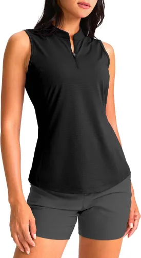 Soothfeel Women's Golf Polo Shirt Tank Tops Sleeveless 1/4 Zipper Collarless Quick Dry Athletic Tennis Shirts for Women
