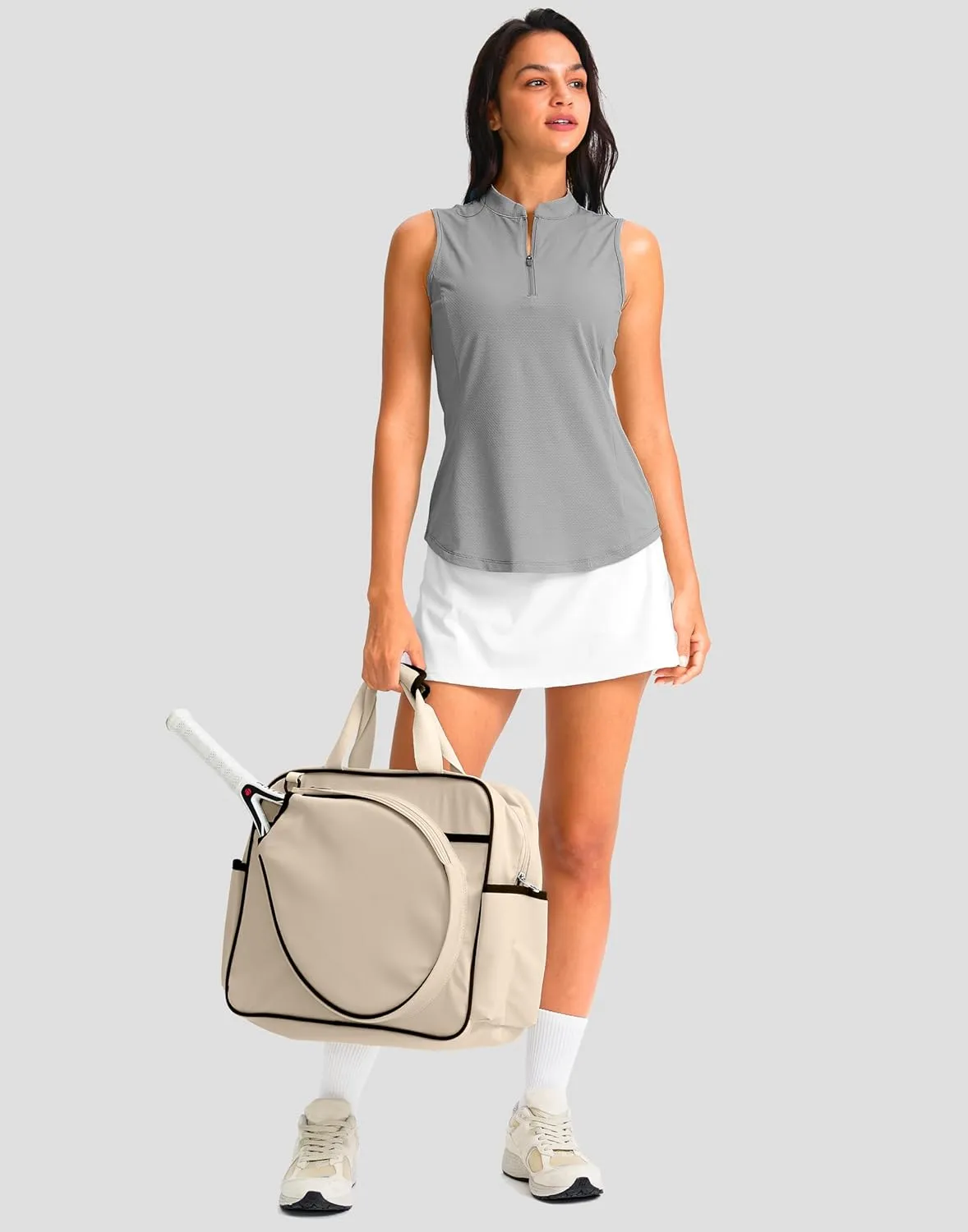 Soothfeel Women's Golf Polo Shirt Tank Tops Sleeveless 1/4 Zipper Collarless Quick Dry Athletic Tennis Shirts for Women