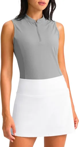 Soothfeel Women's Golf Polo Shirt Tank Tops Sleeveless 1/4 Zipper Collarless Quick Dry Athletic Tennis Shirts for Women