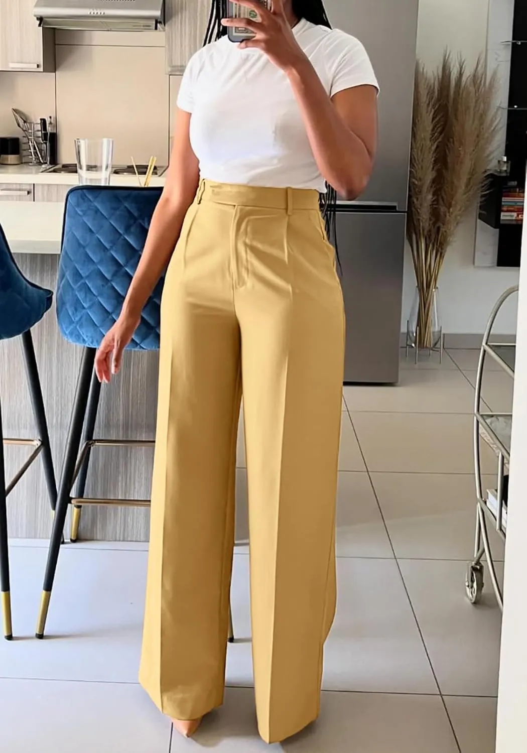 Unybwonn Women Wide Leg Dress Pants High Waisted Straight Leg Business Slacks Work Pants Casual Button Down Trousers